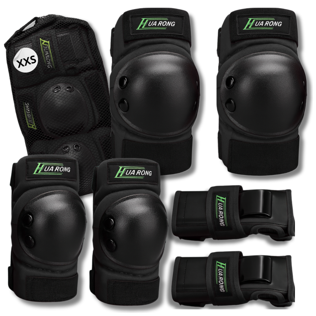 Kids Protective Gear Set 6-in-1 for Skating and Biking, Size XXS, Black