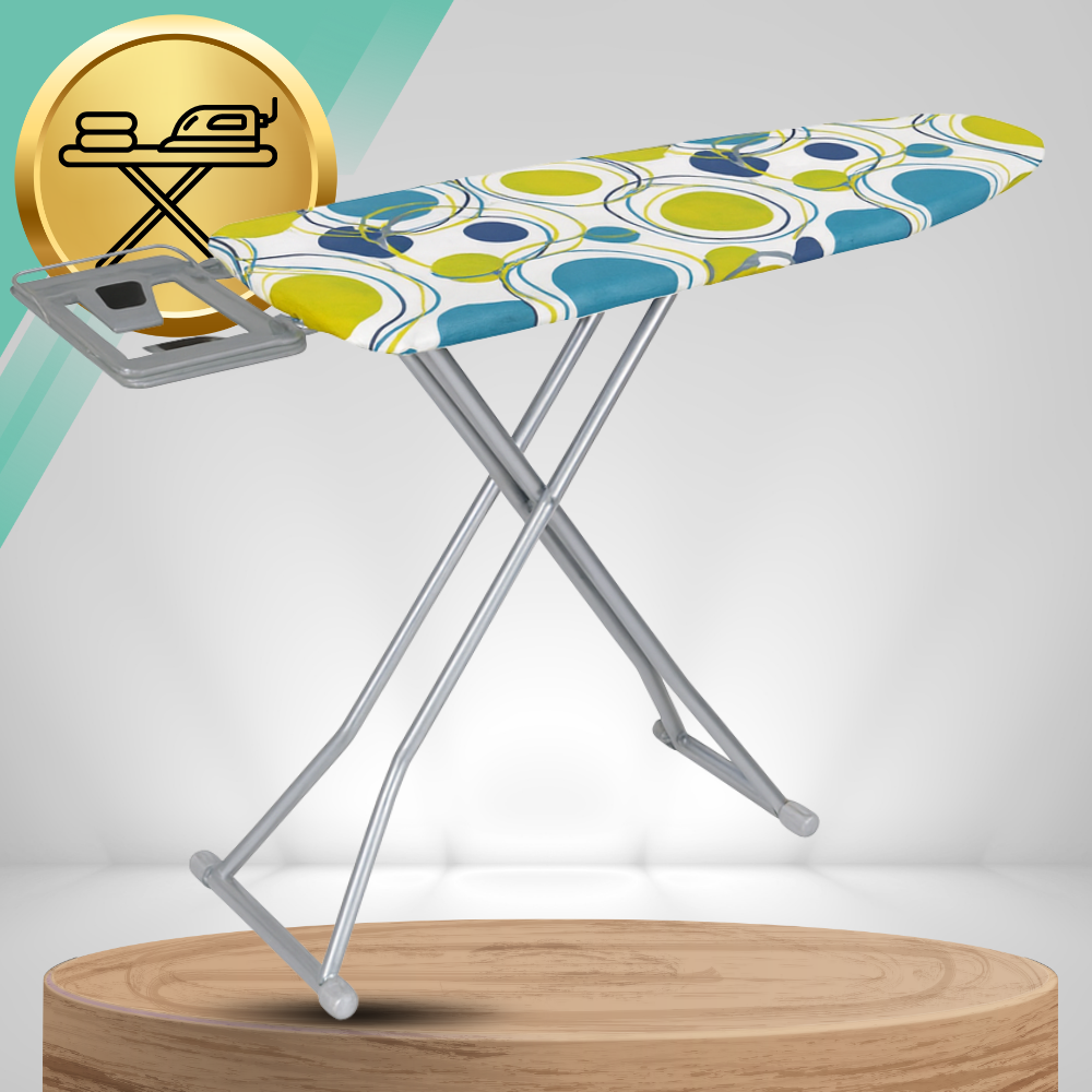 Ironing Board 130x34 cm with Iron Stand, Adjustable Height 70–87 cm