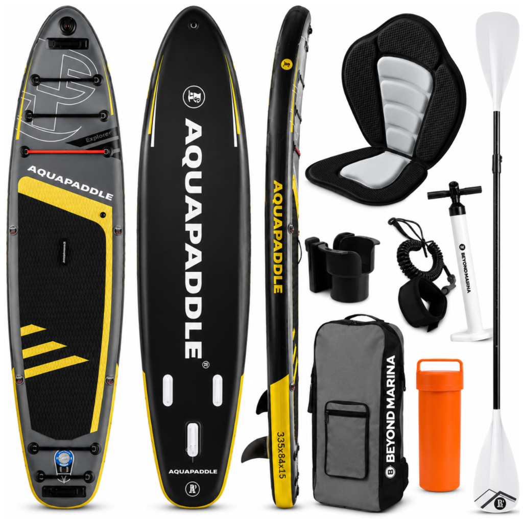 AquaPaddle Explorer SUP irklentė su kėde, 335x84x15 cm, juoda/geltona/pilka