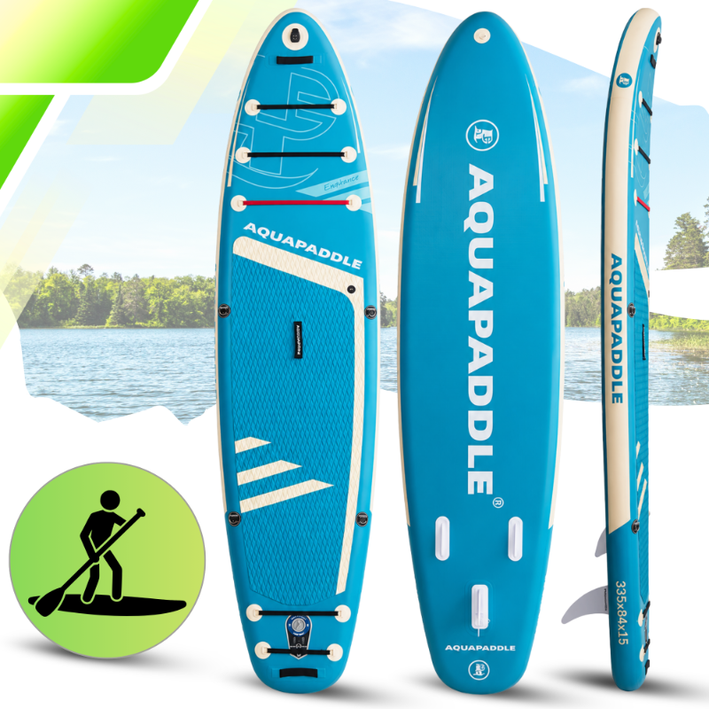 AquaPaddle Explorer pripučiama SUP irklentė su kėde, 335x84x15 cm, šviesiai mėlyna