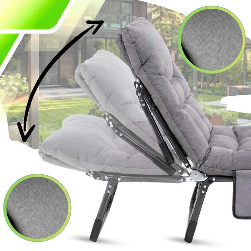 Folding Garden Lounger with Adjustable Backrest, Grey