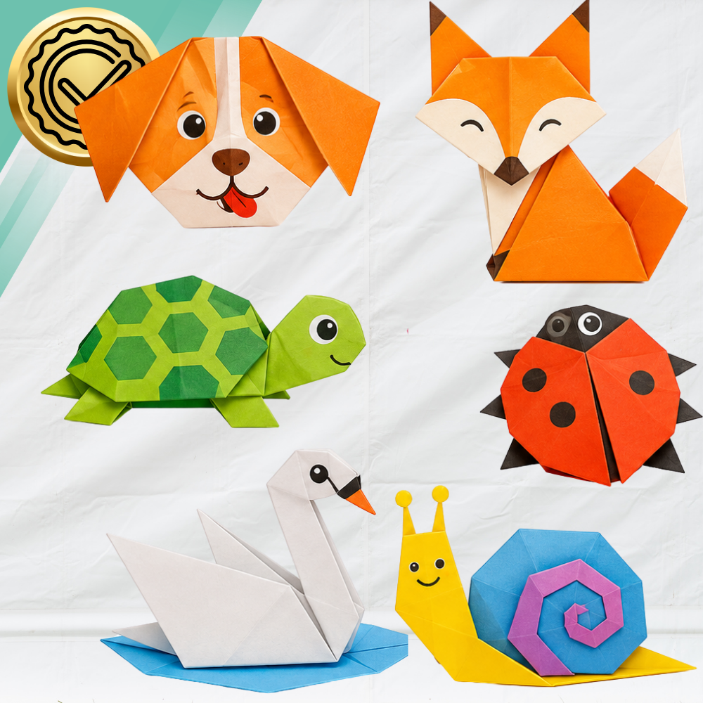 Origami rinkinys vaikams, 54 lapai, 27 gyvūnų modeliai su instrukcija