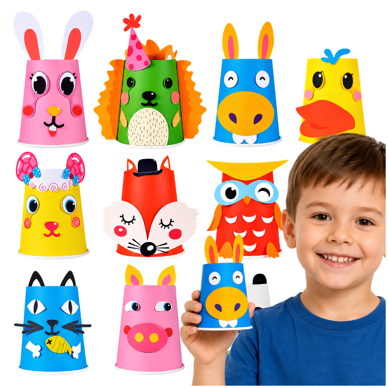 Kūrybinis DIY rinkinys vaikams Gyvūnėliai iš puodelių, 12 vnt.