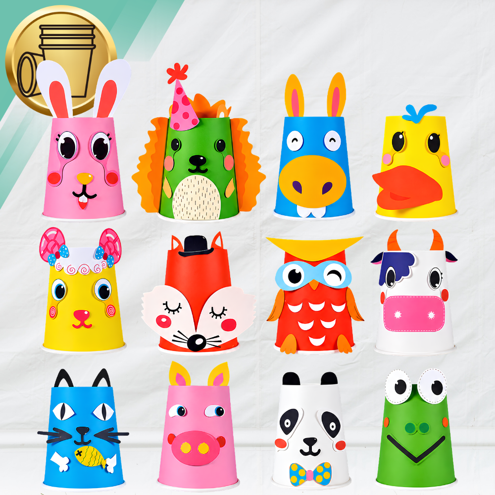 Kūrybinis DIY rinkinys vaikams Gyvūnėliai iš puodelių, 12 vnt.