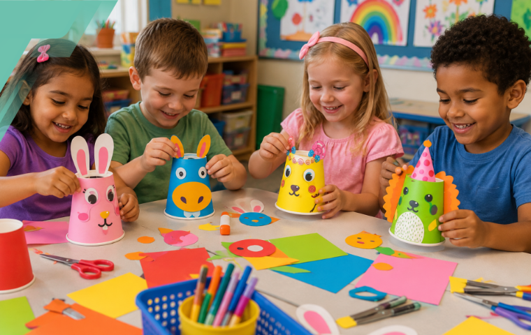 Kūrybinis DIY rinkinys vaikams Gyvūnėliai iš puodelių, 12 vnt.