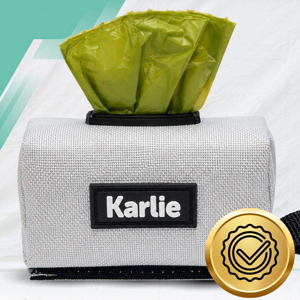 Karlie šunų išmatų maišelių dėklas su karabinu ir 15 maišelių, pilkas