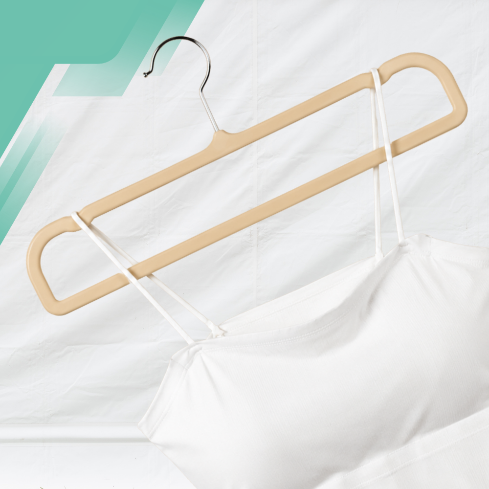 Veliūrinės drabužių pakabos, 10 vnt., smėlio spalvos, 35 x 16 x 0.5 cm