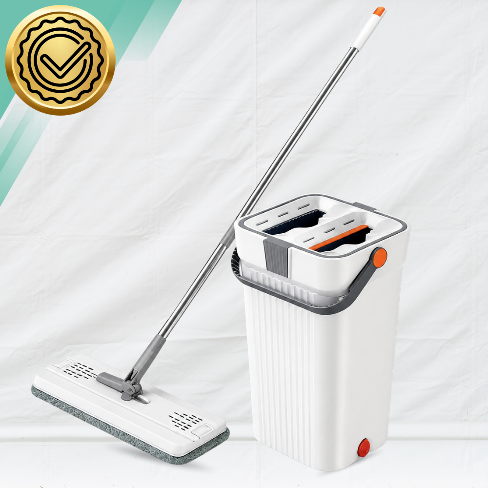Grindų šluota su 2 kamerų kibiru Wash + Dry, 33 cm ir 4 mikropluošto šluostės