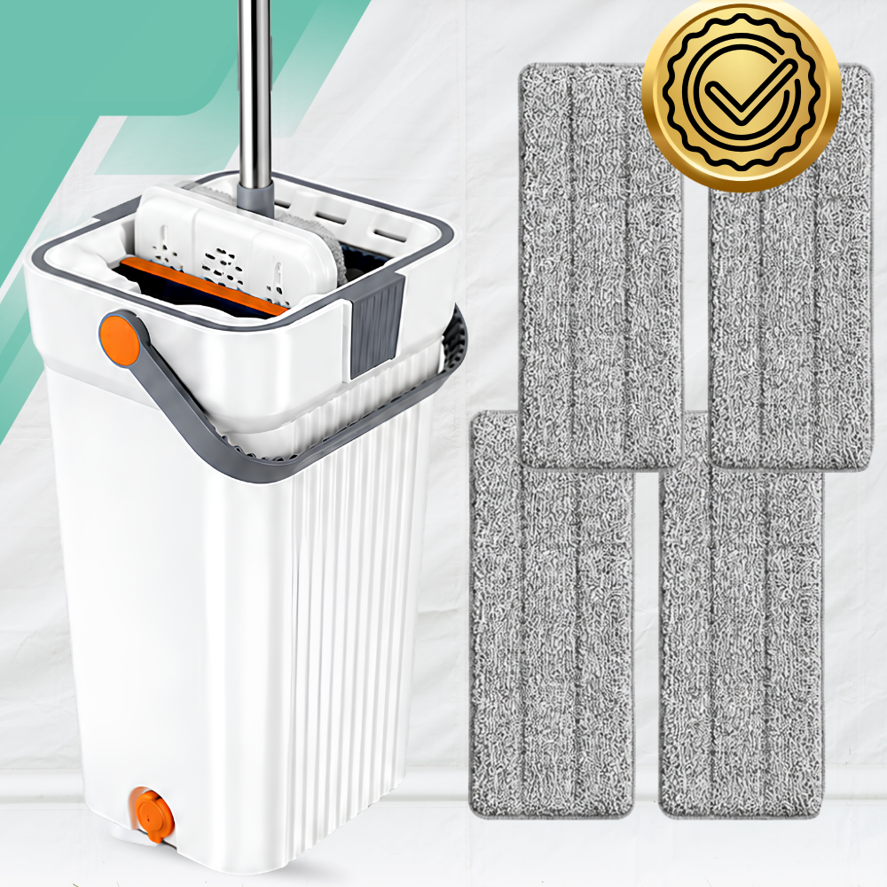 Grindų šluota su 2 kamerų kibiru Wash + Dry, 33 cm ir 4 mikropluošto šluostės