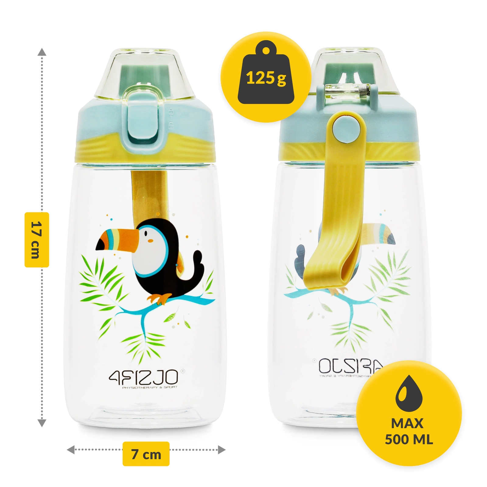 4Fizjo Tukan Kids Water Bottle 500 ml, Multicolor