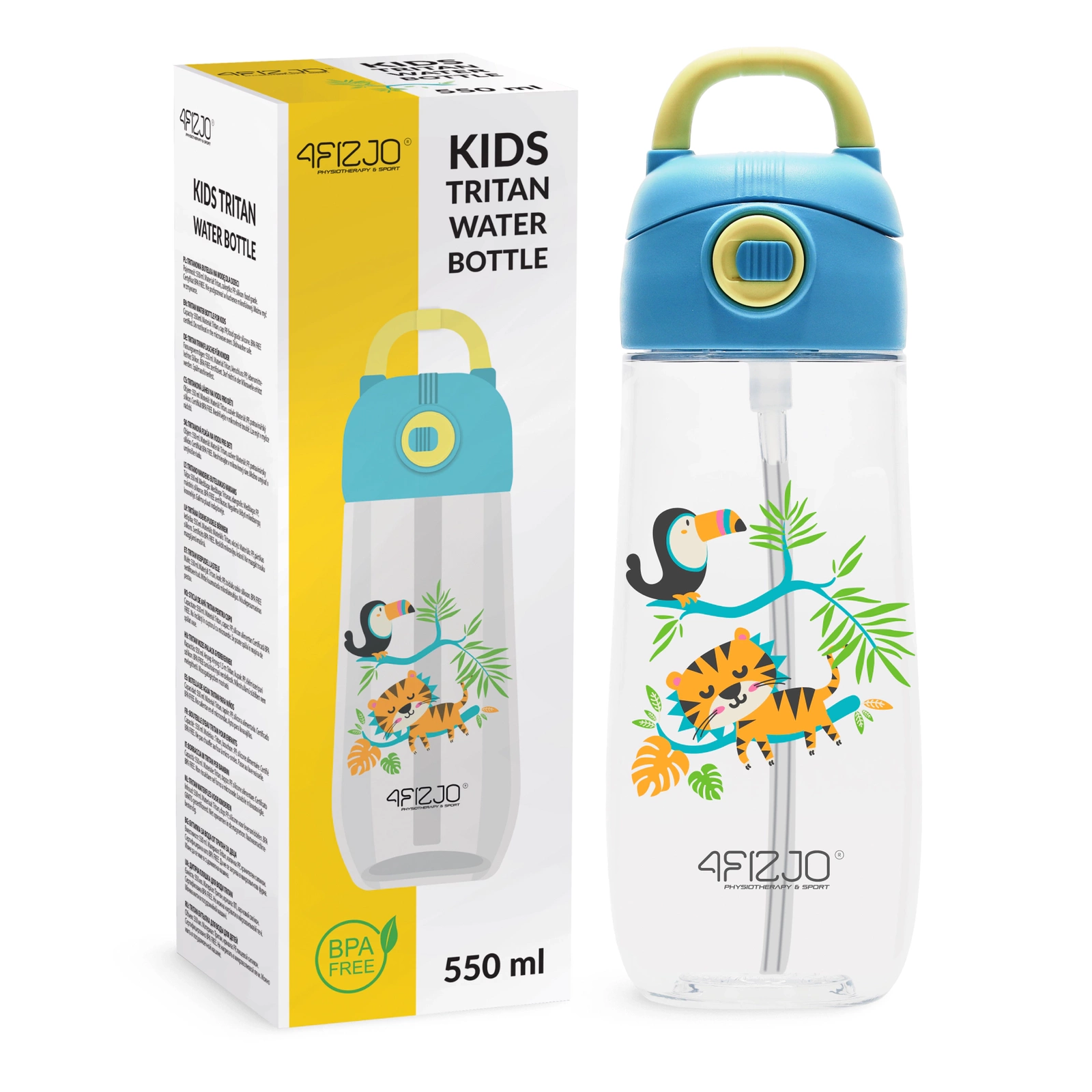 4Fizjo Jungle Kids Water Bottle with Straw 550 ml