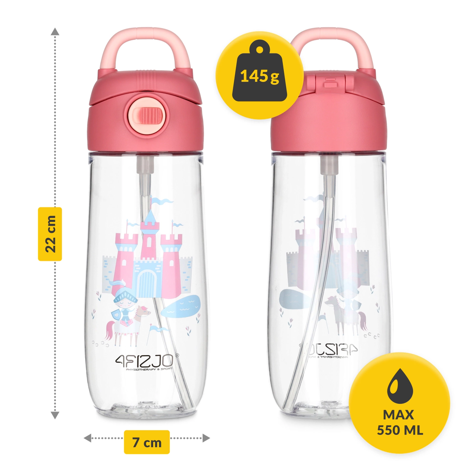 4Fizjo Kids Water Bottle Zamek, 550 ml, Multicolor