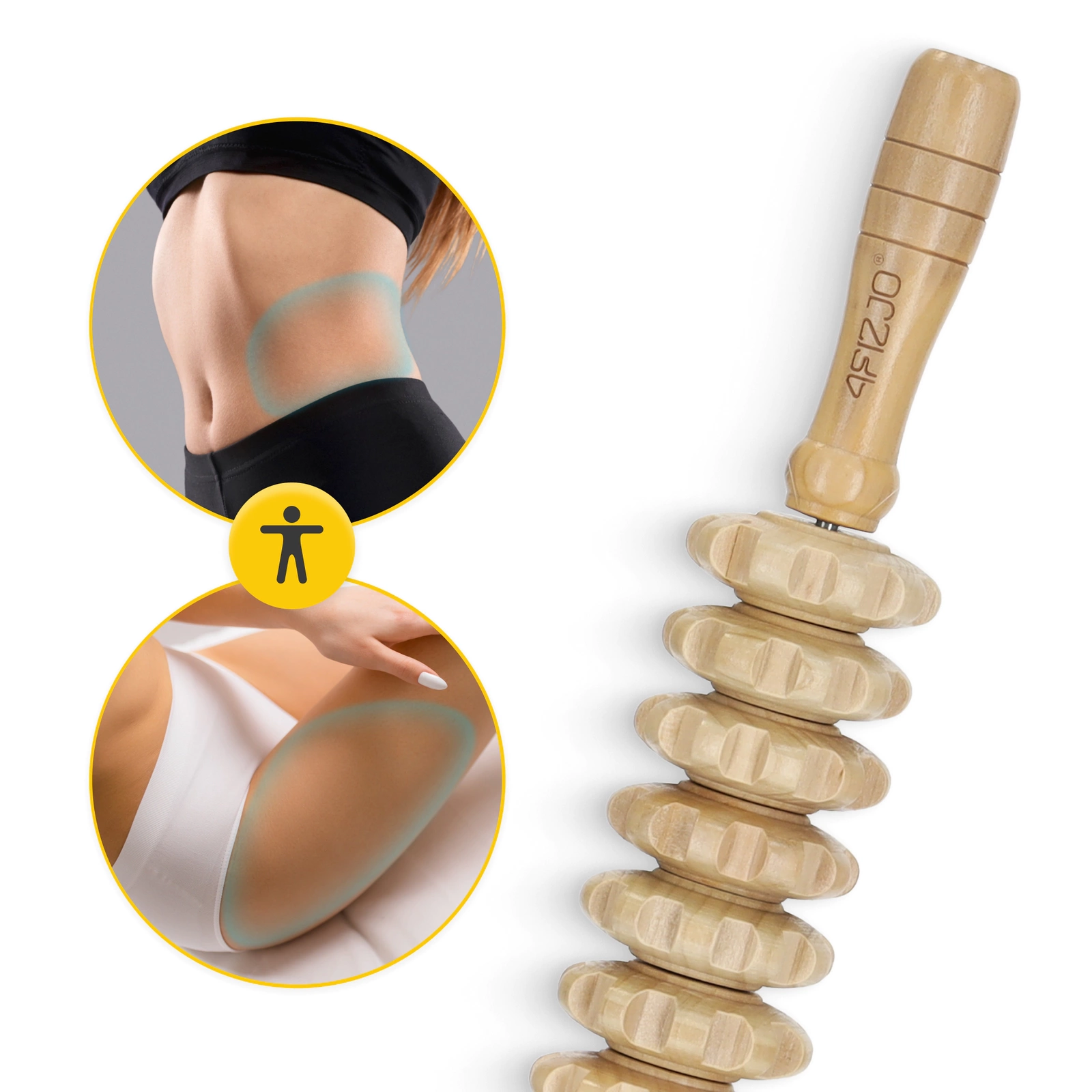 4Fizjo Wooden Body Massage Roller, Anti-Cellulite, 42 cm, Brown