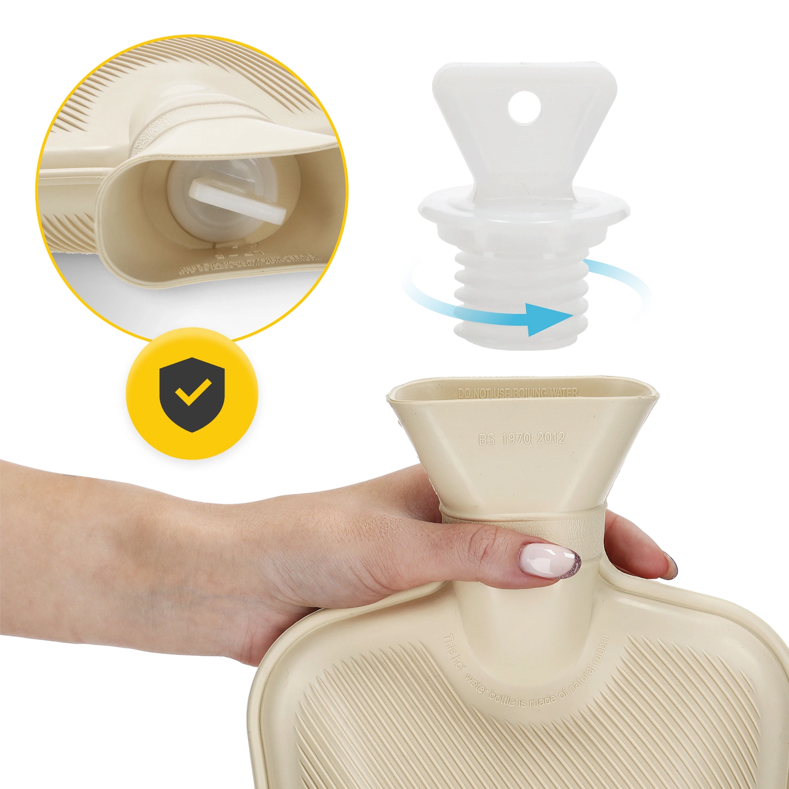 Rubber Hot Water Bottle 4FIZJO 2 Litre, Cream