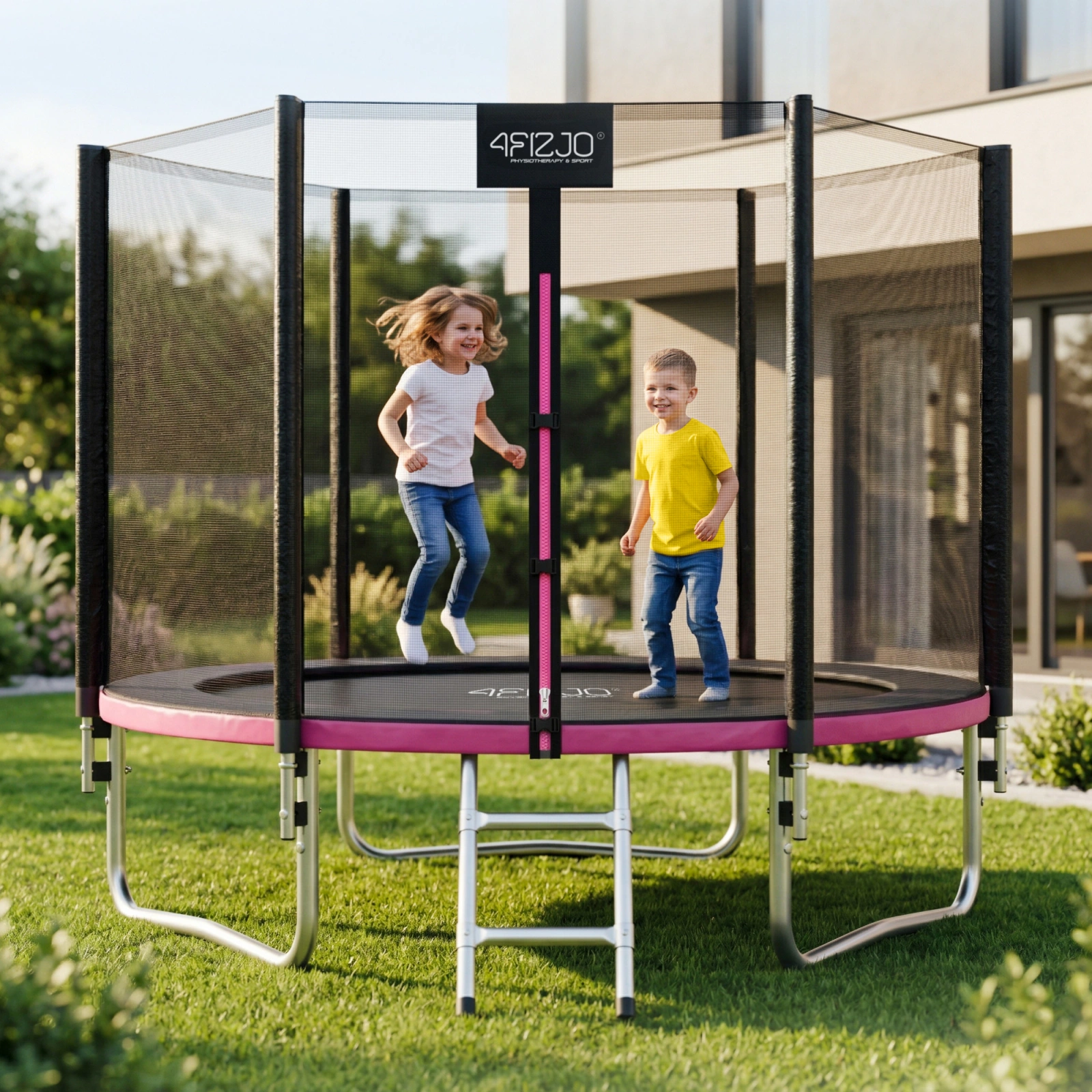4Fizjo CLASSIC sodo batutas vaikams, 252 cm (8FT), rožinis/juodas