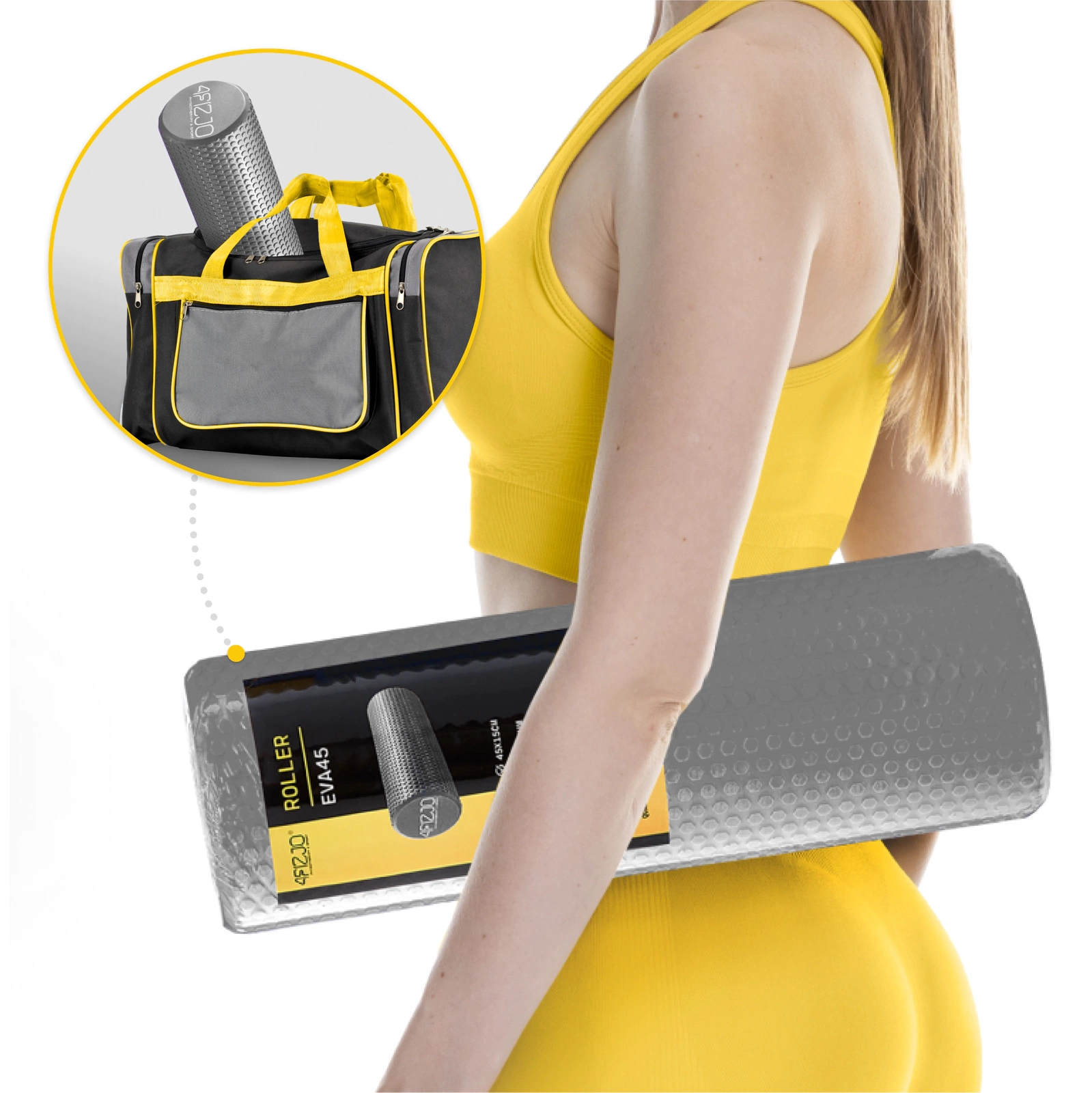 4Fizjo CARE+ Massage Roller with Bumps, 45 cm, Grey