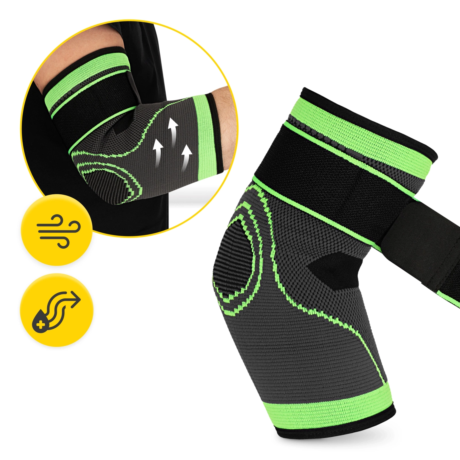 4Fizjo FLEX Elastic Elbow Brace, Size M, Grey/Green/Black