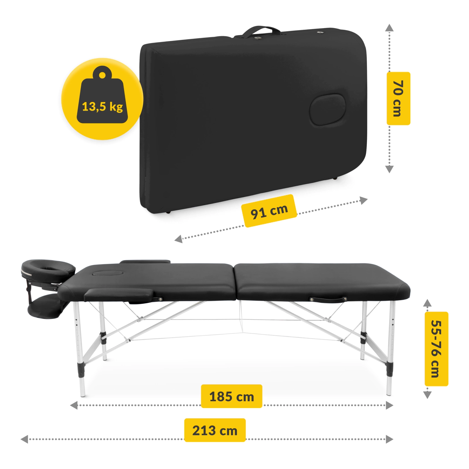 4FIZJO Portable Aluminum Massage Table, 70 cm, Black