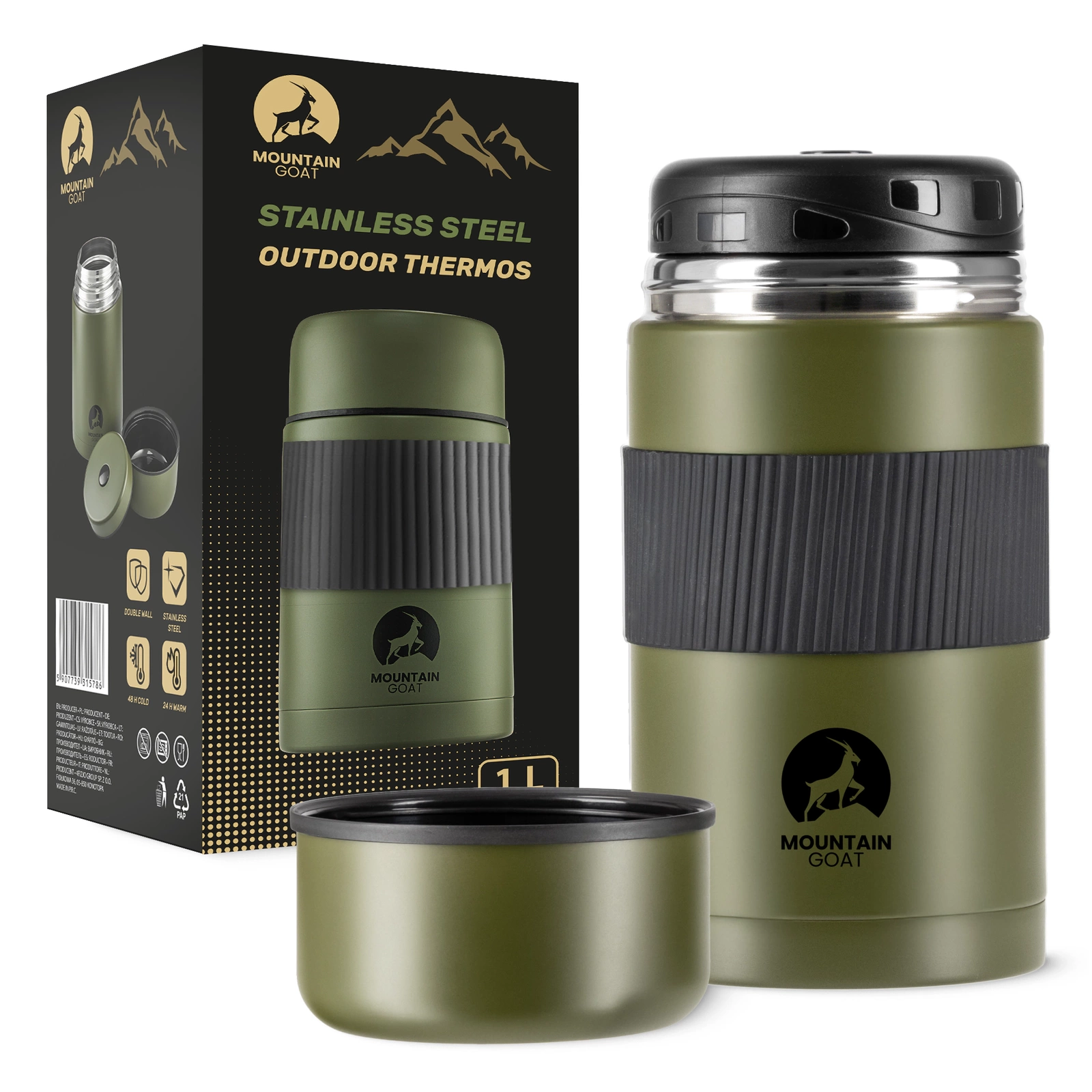 4Fizjo Mountain Goat plieninis maisto termosas, 1L, žalias