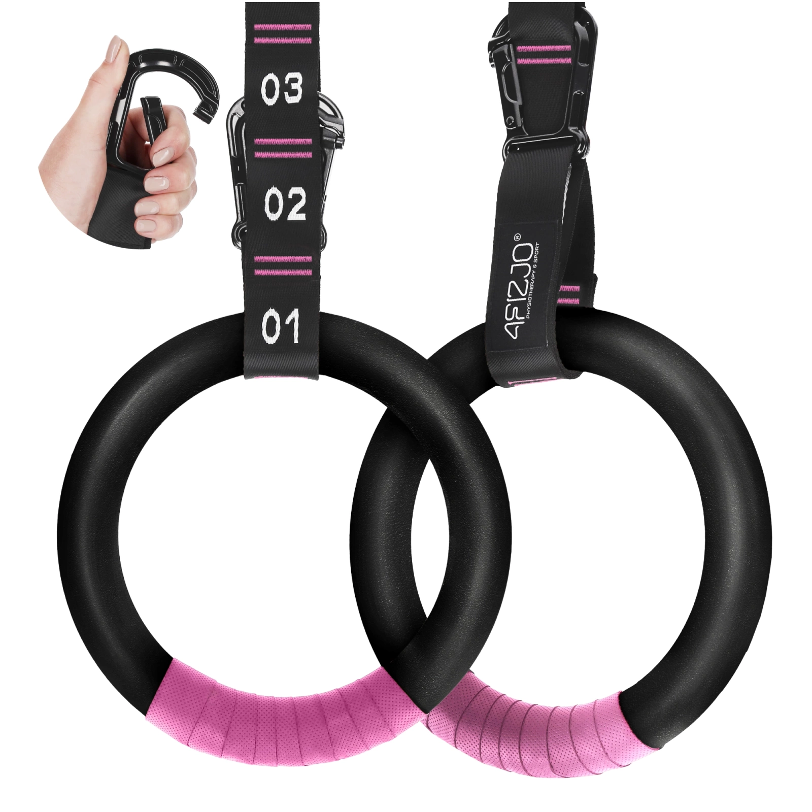 4Fizjo ABS gimnastikos žiedai su diržais, juoda/rožinė