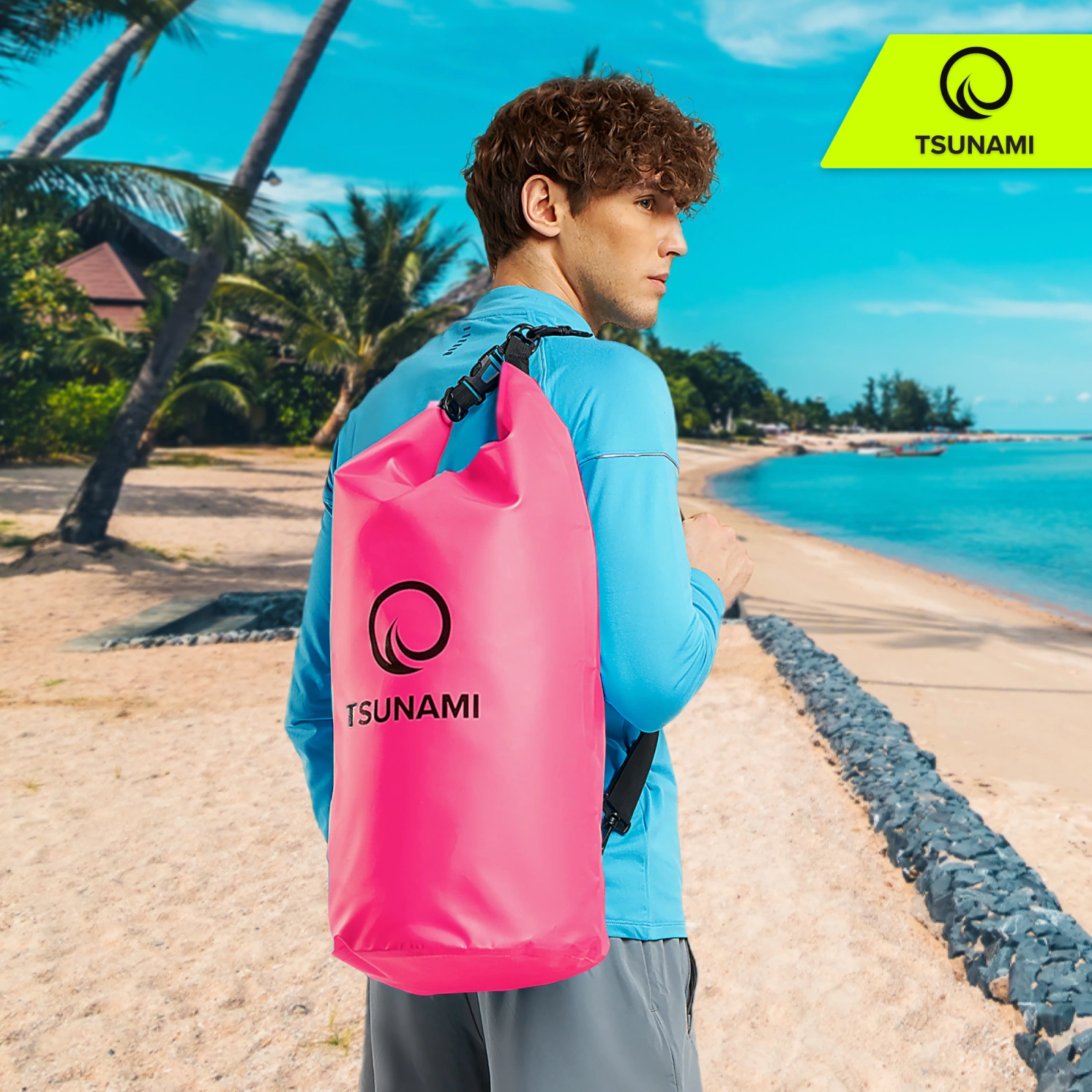 TSUNAMI 30L Waterproof Dry Bag for Boating and Kayaking, Pink