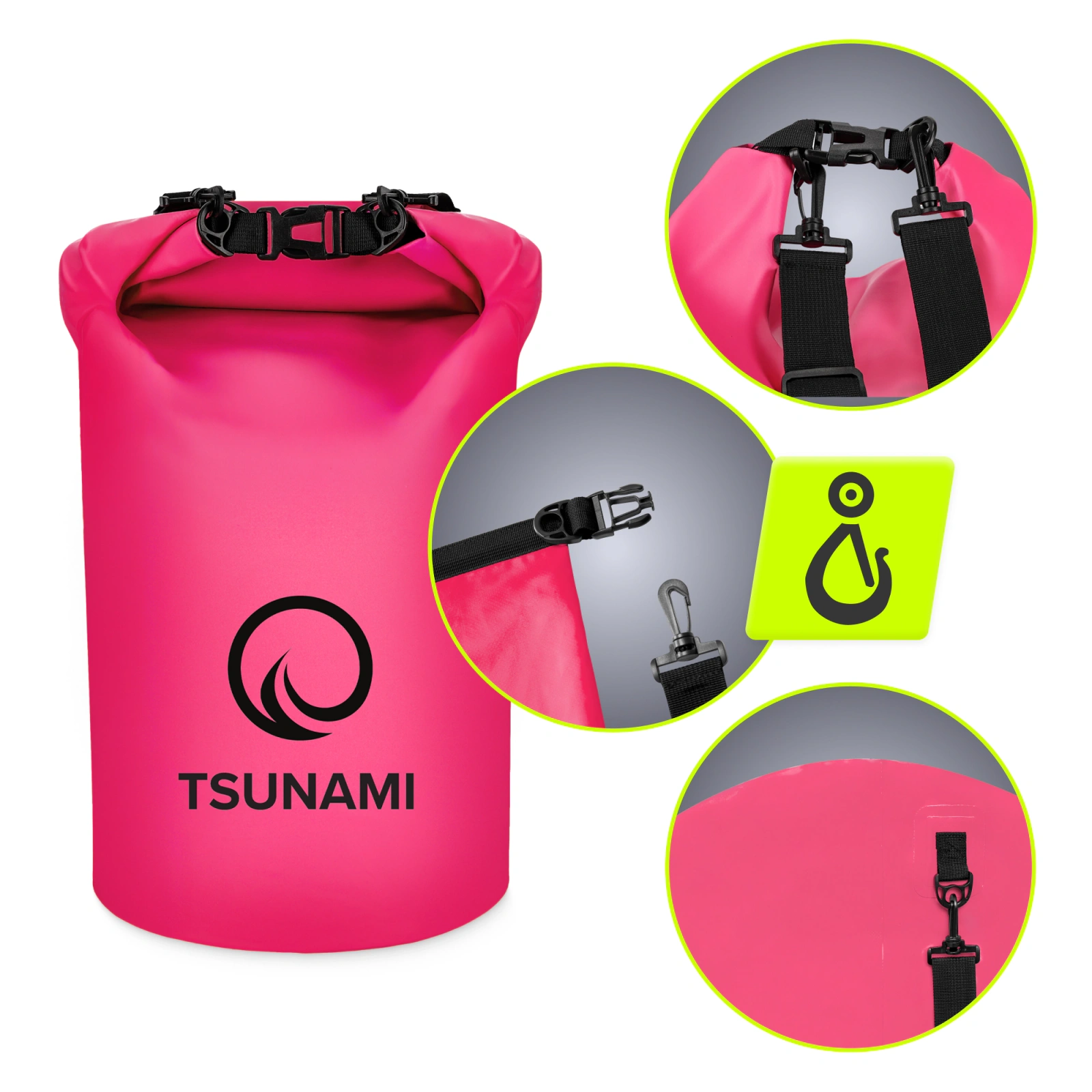 TSUNAMI 30L Waterproof Dry Bag for Boating and Kayaking, Pink