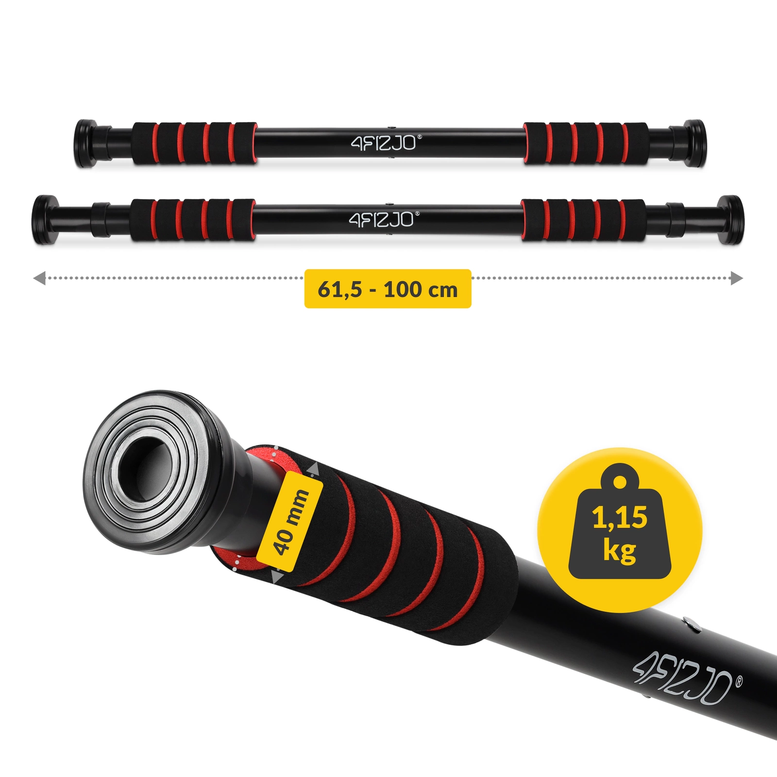 4Fizjo Basic durų staktos prisitraukimų skersinis, 61.5-100 cm, juodas/raudonas