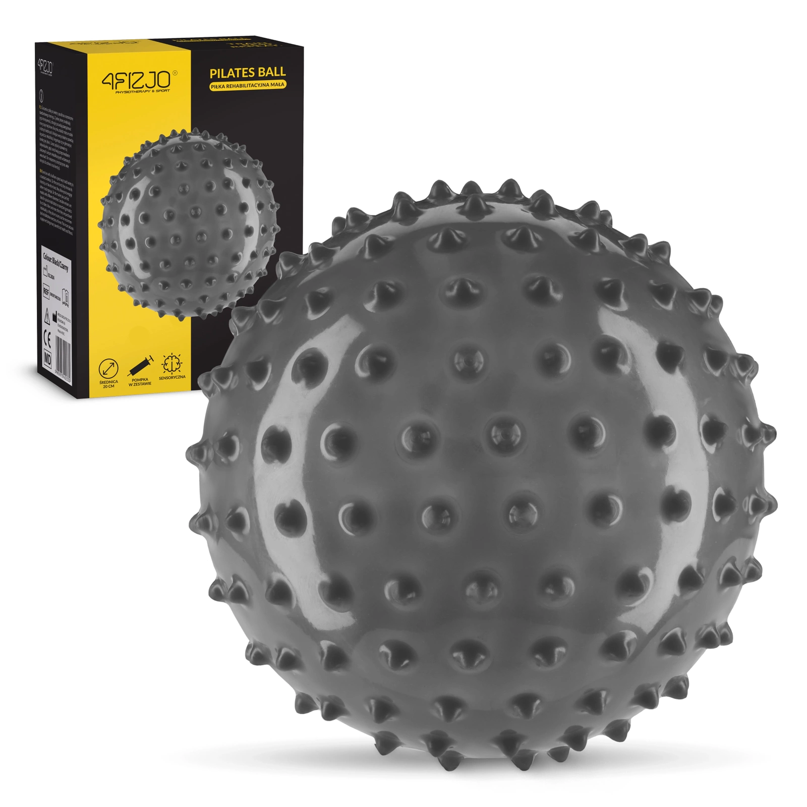 4Fizjo jutiminis reabilitacinis kamuolys su dygliais, 20 cm, pilkas