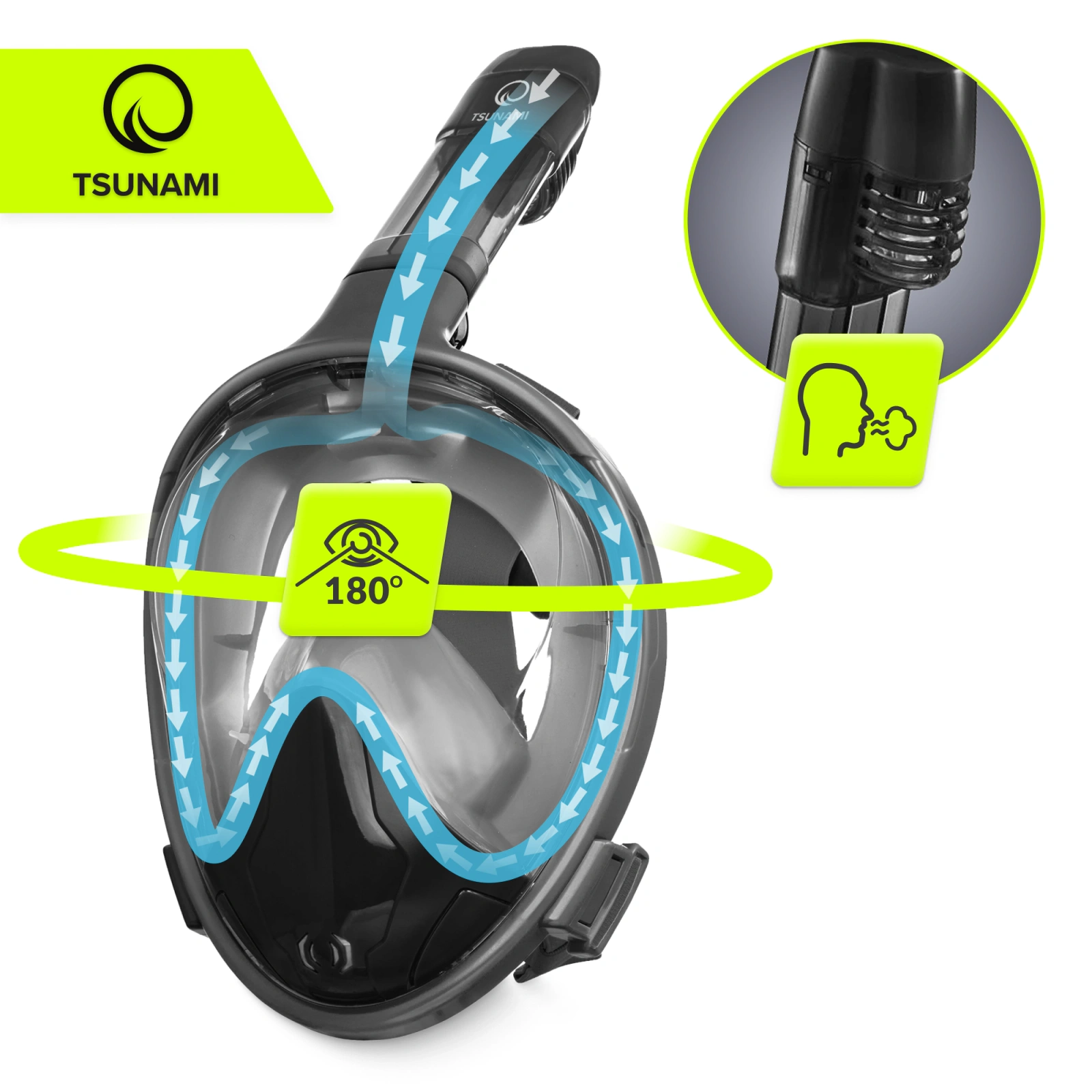 4Fizjo Tsunami S/M pilno veido nardymo kaukė, juoda