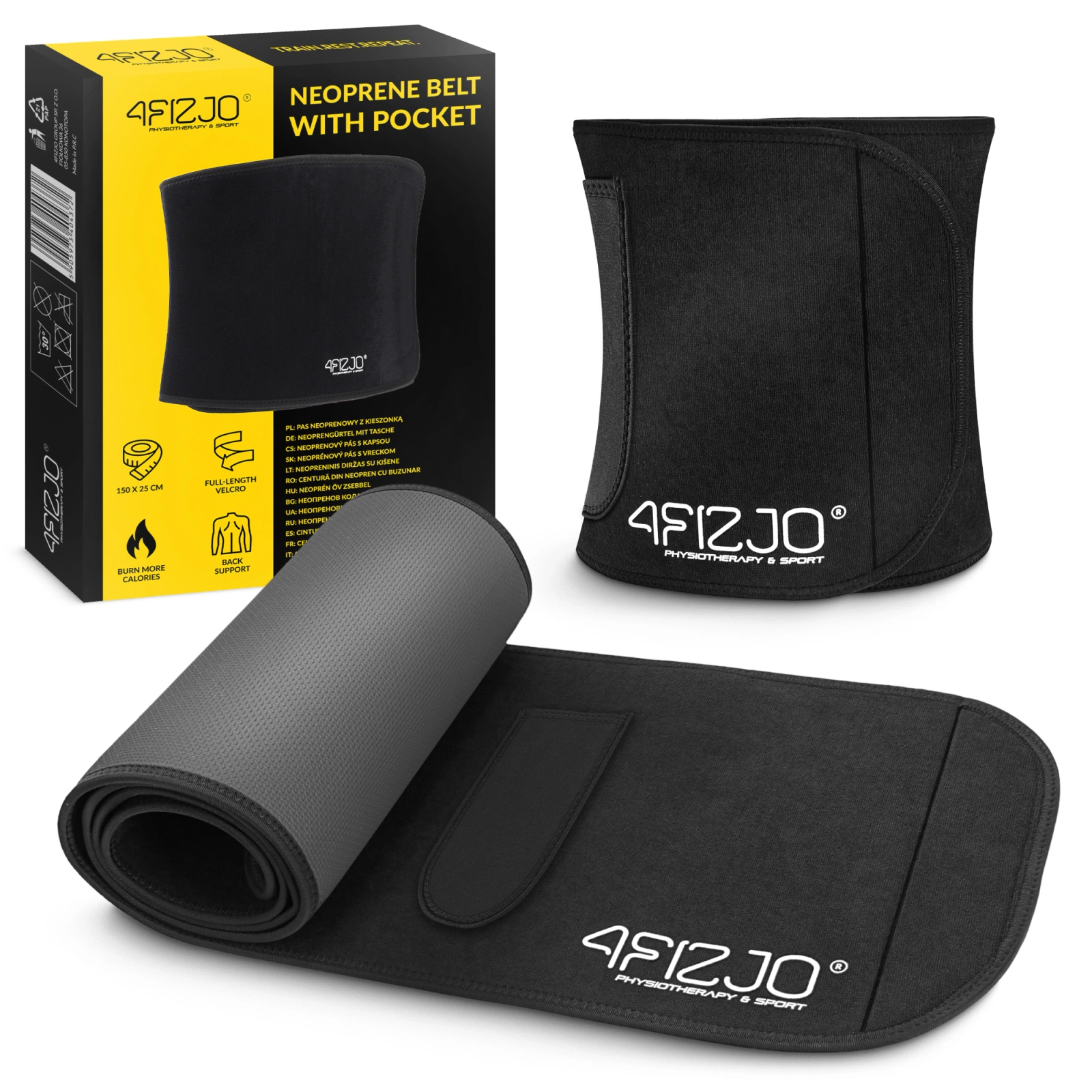 Neopreninis liekninamasis diržas su kišene 4Fizjo, L/XL, juodas