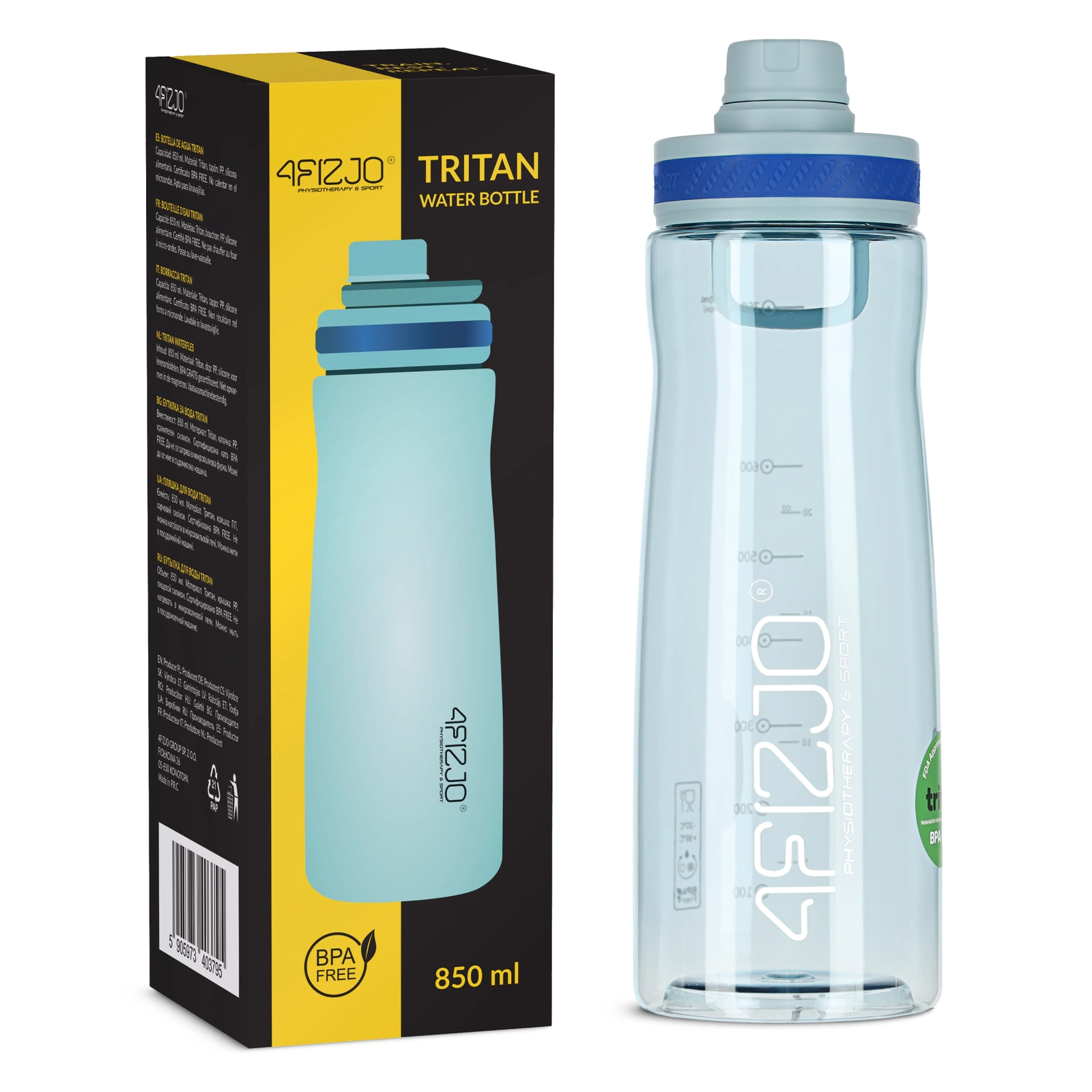 „4Fizjo“ sportinė gertuvė iš tritano, 850 ml, mėlyna