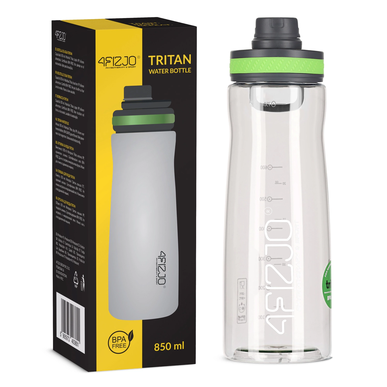Sportinis vandens buteliukas 4Fizjo Tritan, 850 ml, žalias