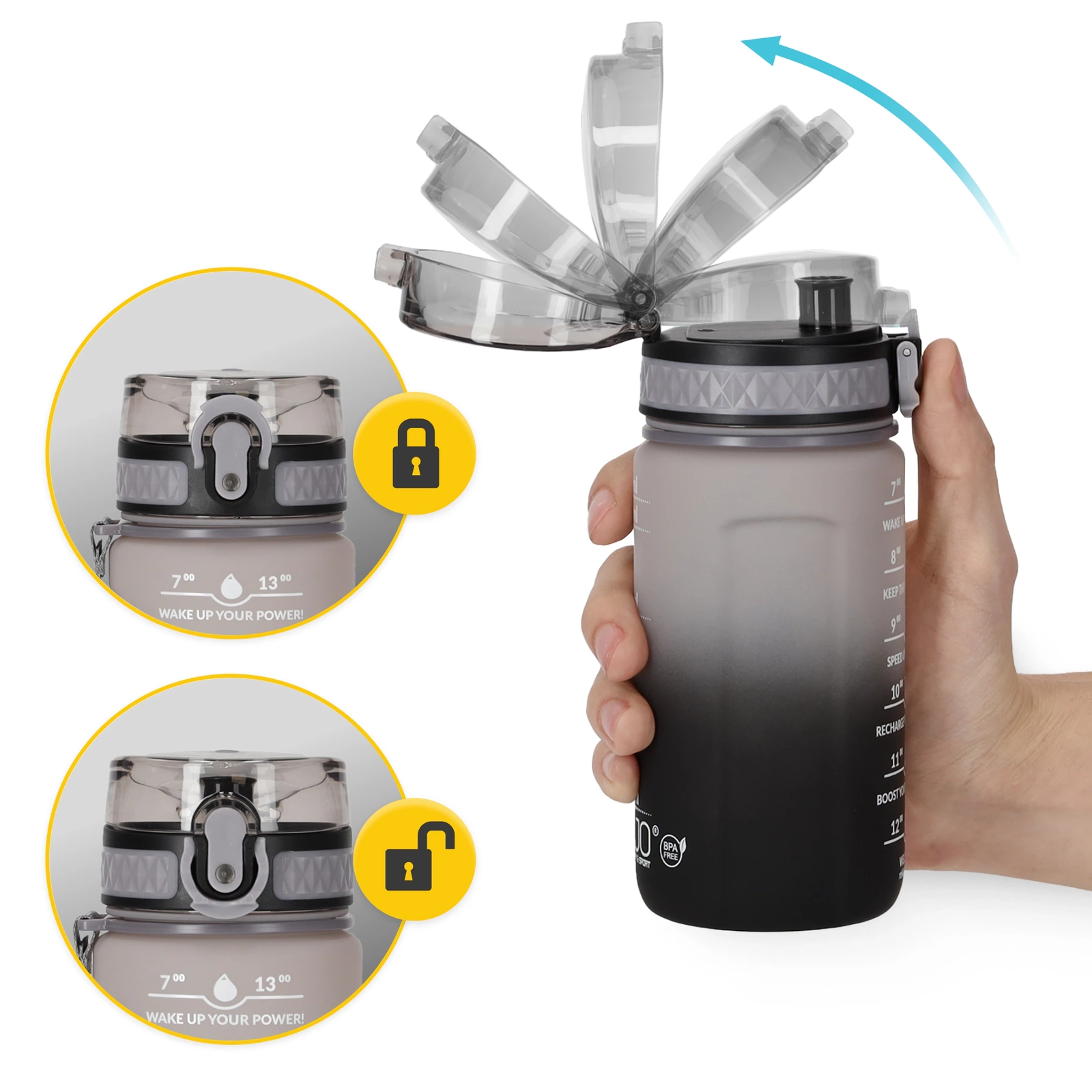 4Fizjo 1307 Motivational Sports Water Bottle, 500 ml, Grey