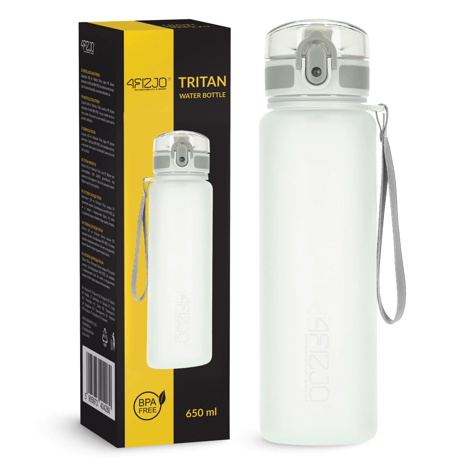 4Fizjo Sports Water Bottle, 650 ml, Grey