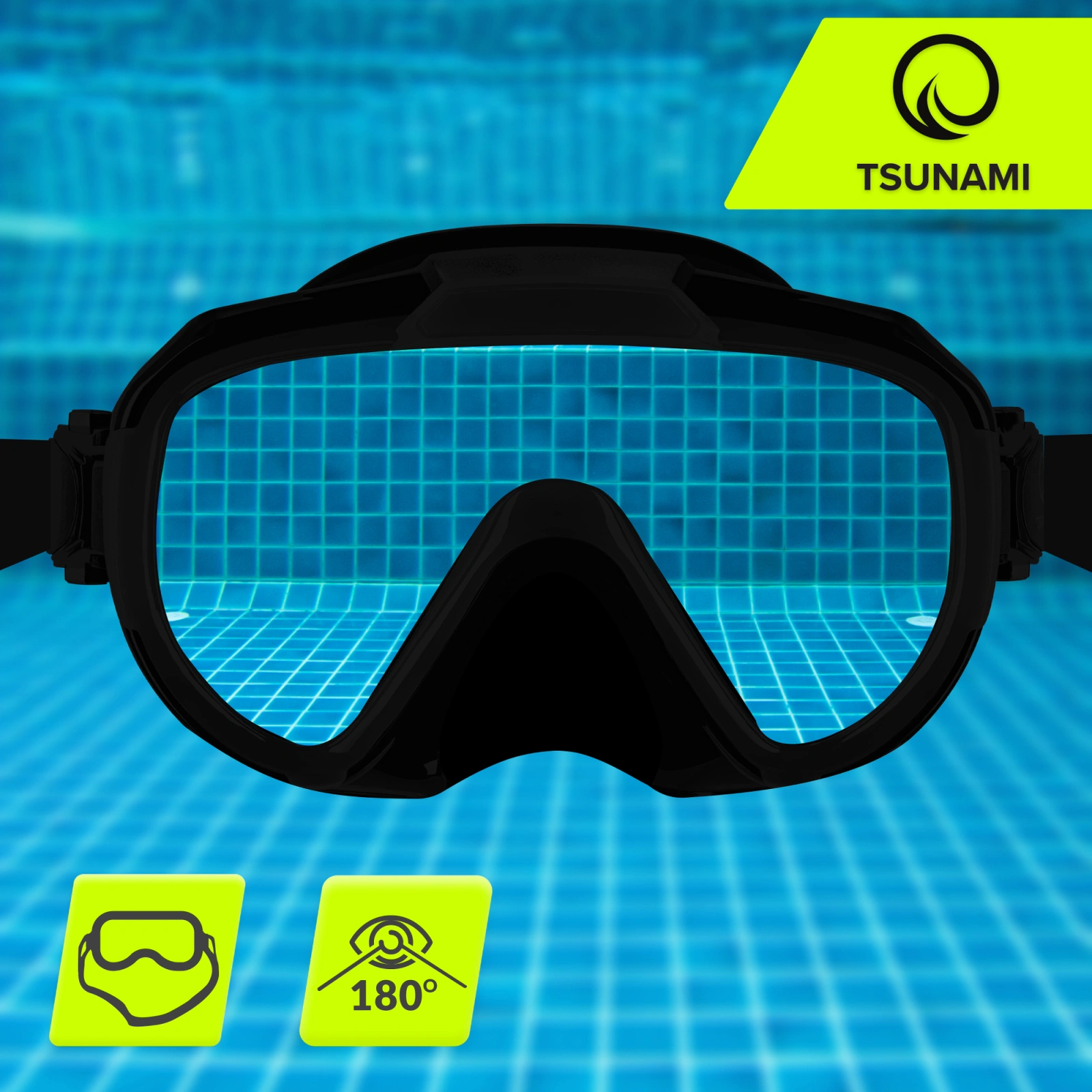 4Fizjo TSUNAMI nardymo ir paviršinio nardymo kaukė, juoda
