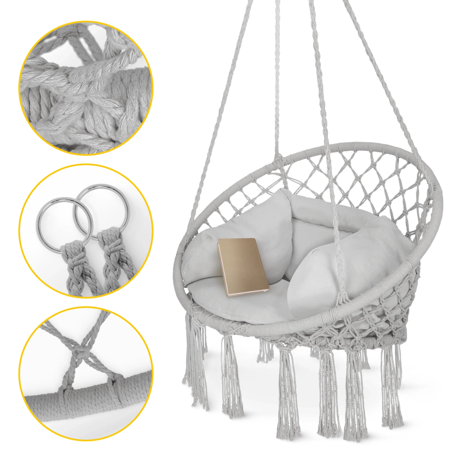4Fizjo BOHO pakabinamas krėslas-sūpynė su pagalvėle, pilkas