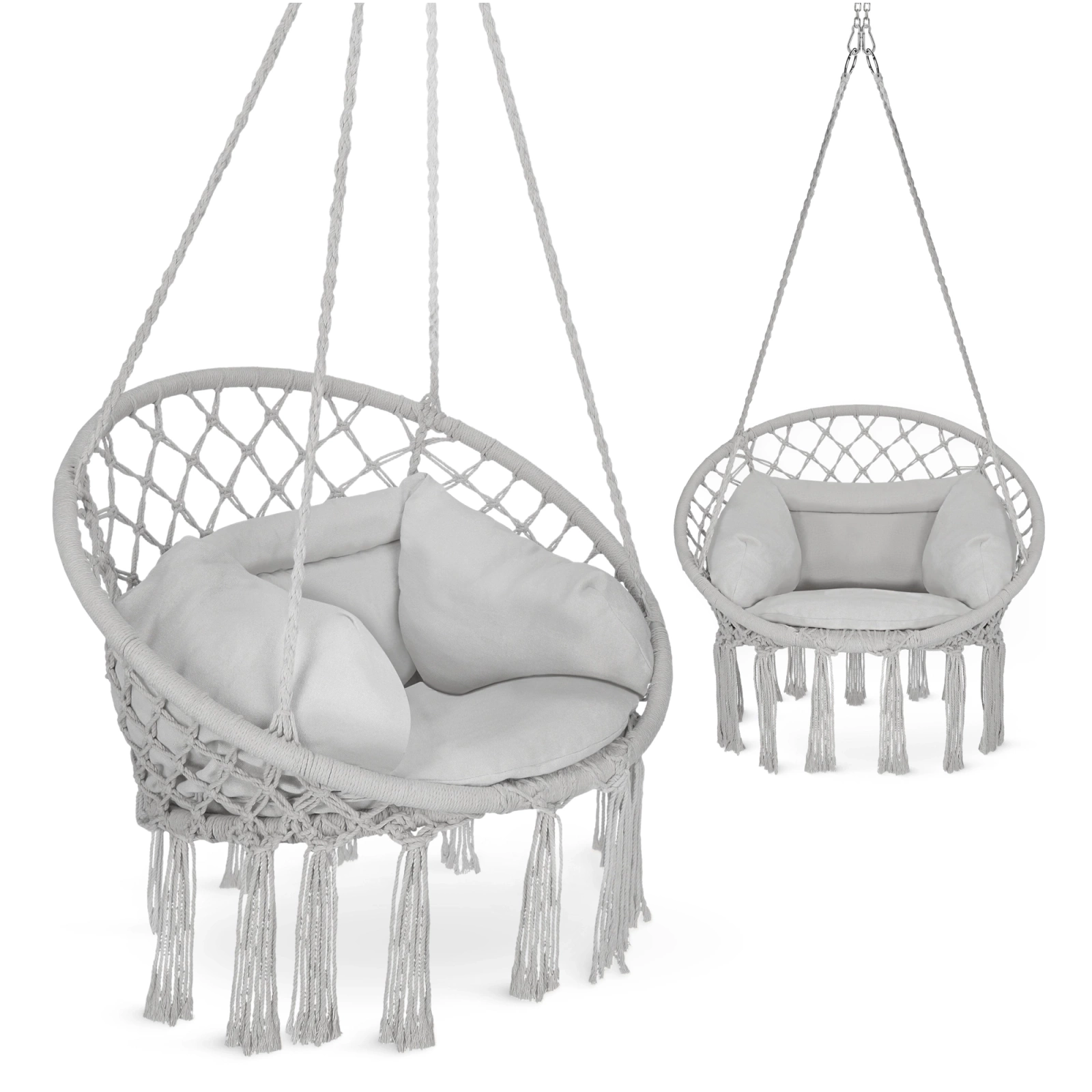 4Fizjo BOHO pakabinamas krėslas-sūpynė su pagalvėle, pilkas