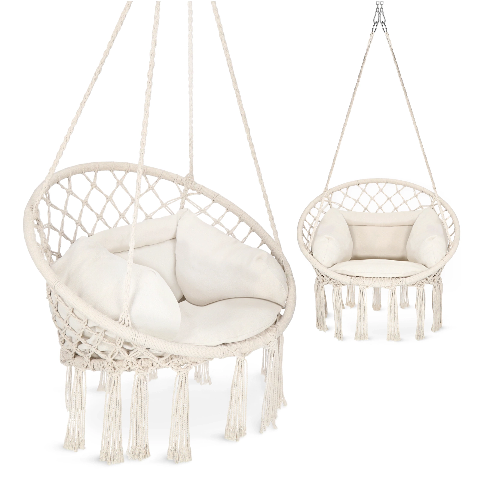 4Fizjo BOHO Hanging Chair with Cushion, Beige