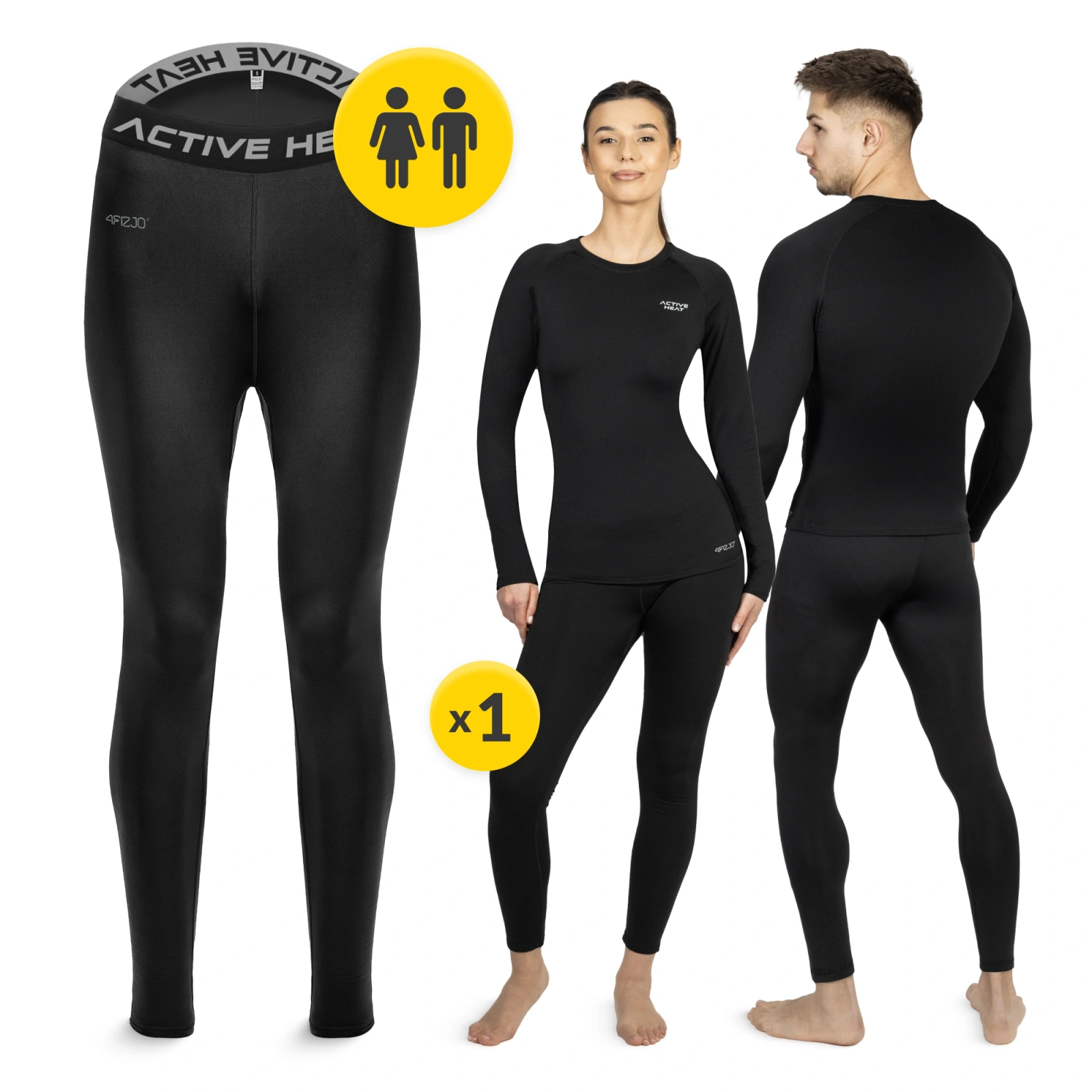 4Fizjo Unisex Thermal Pants, Black, Size S