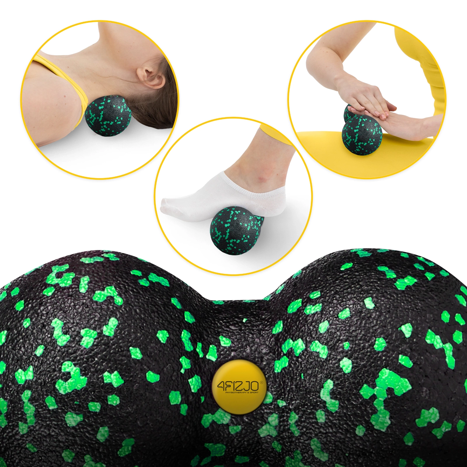 4Fizjo EPP Double Massage Ball, 8 cm, Black/Green