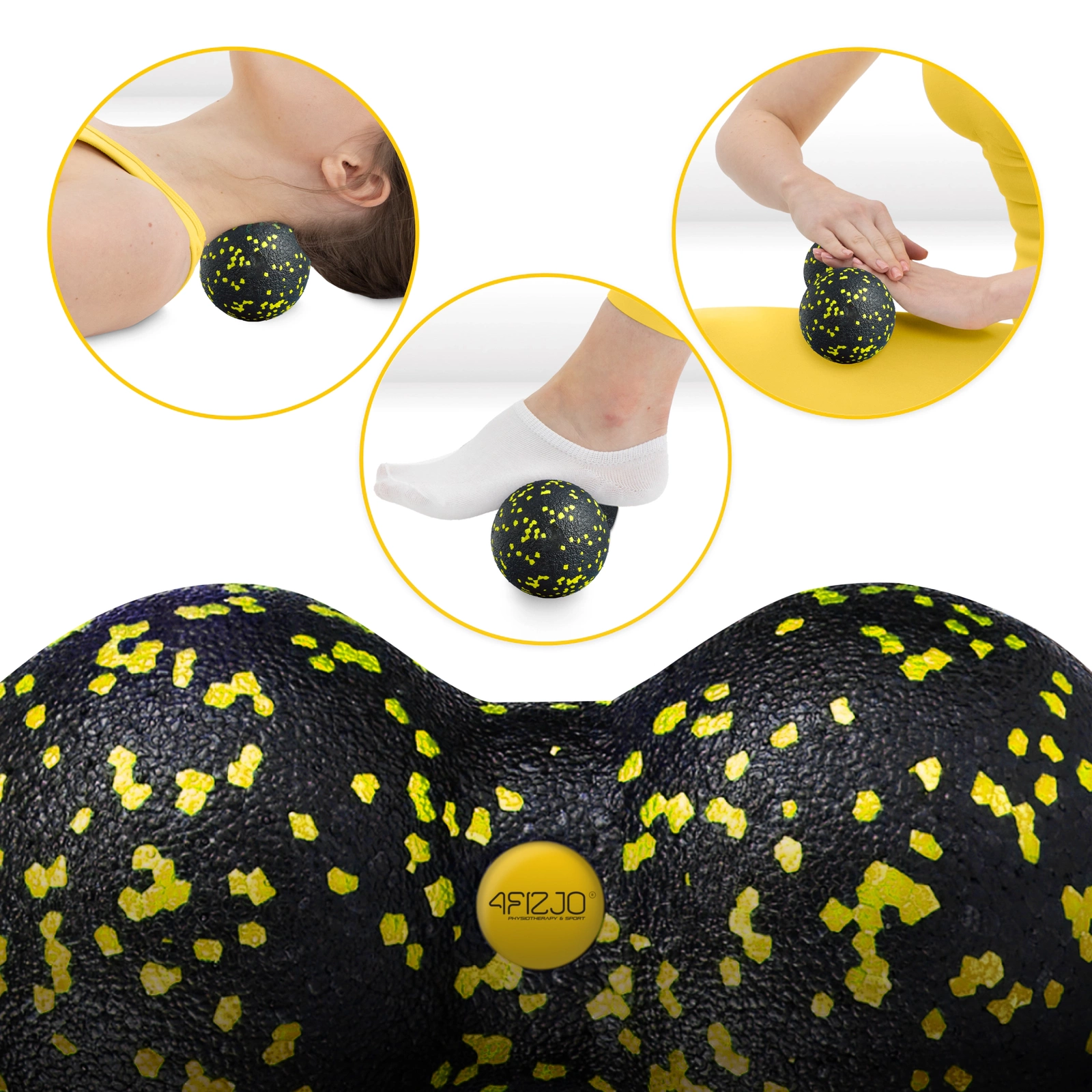 4Fizjo Double Massage Ball EPP 8 cm, Black/Yellow