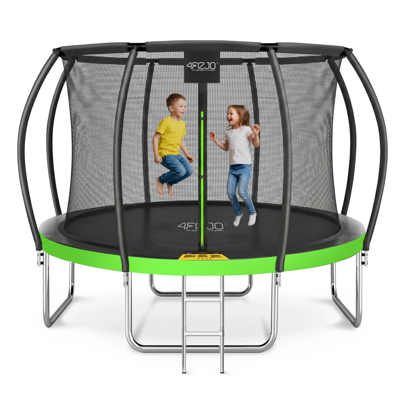 4Fizjo PRO batutas vaikams su apsauginiu tinklu, 374 cm (12FT), žalias/juodas