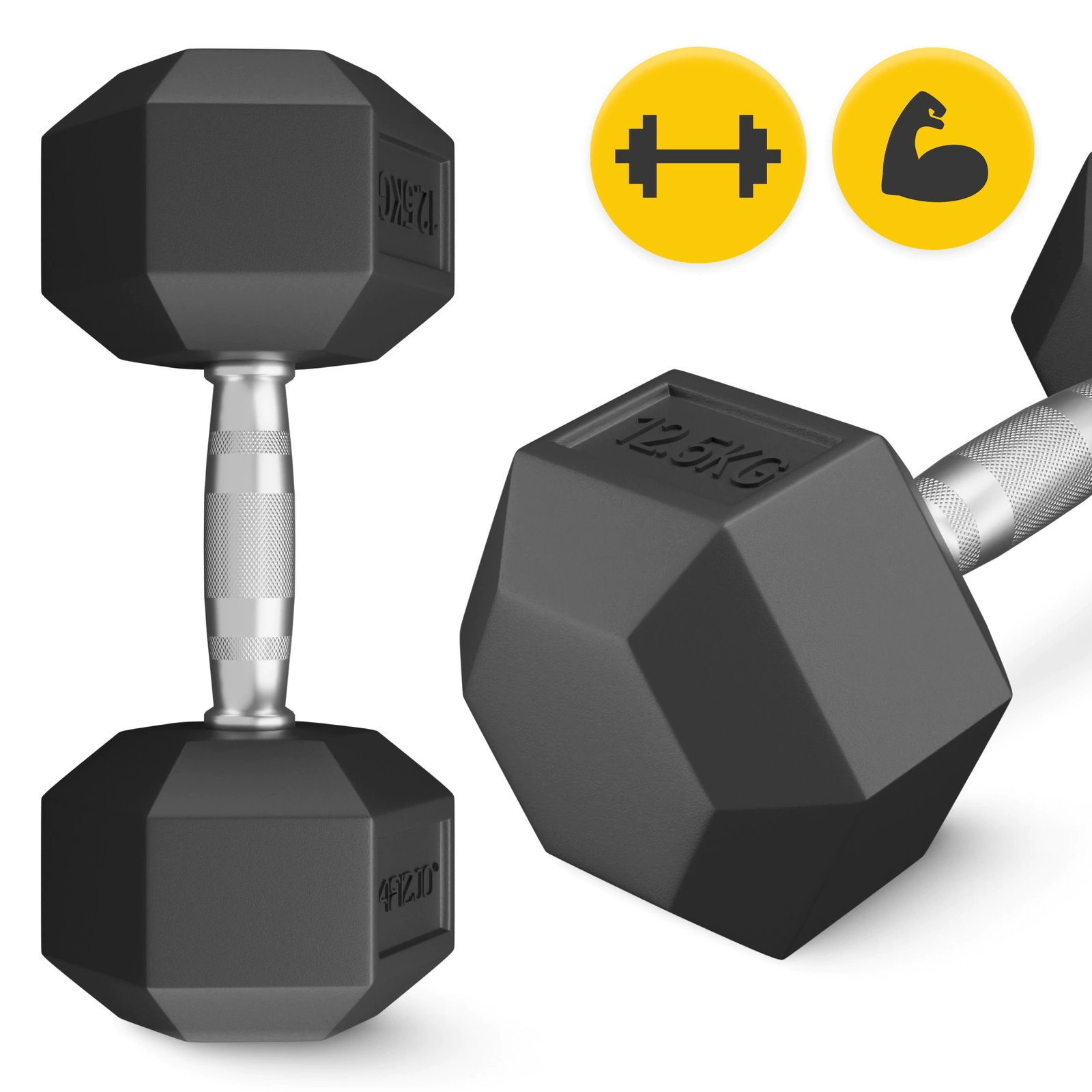 Plieninis šešiakampis svarmuo 4Fizjo HEX, 12,5 kg, juodas