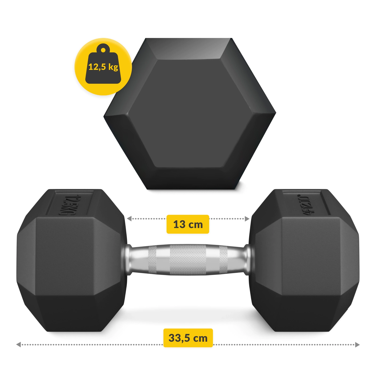 Plieninis šešiakampis svarmuo 4Fizjo HEX, 12,5 kg, juodas