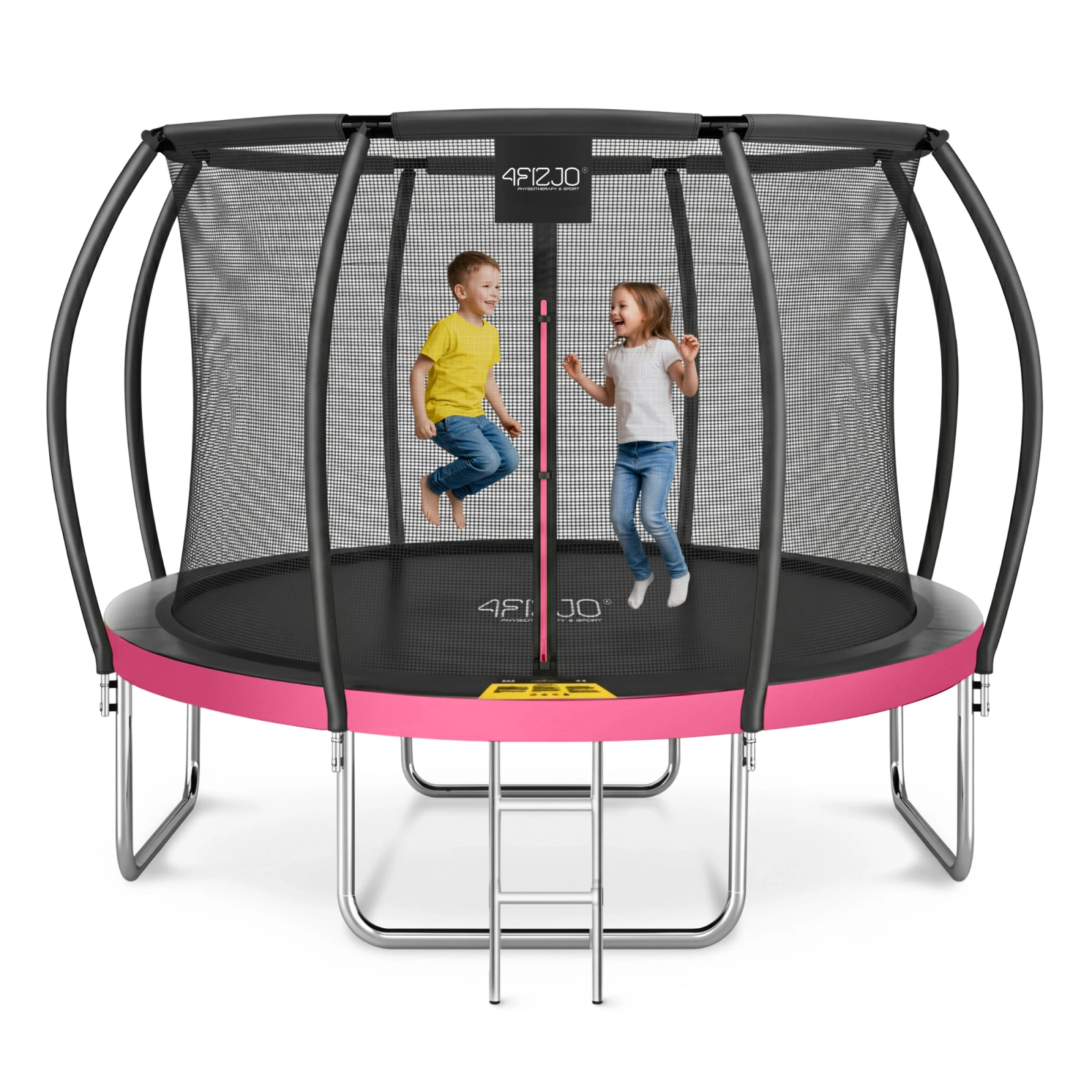 4Fizjo PRO vaikiškas sodo batutas su vidiniu tinklu, 374 cm (12FT), rožinis/juodas