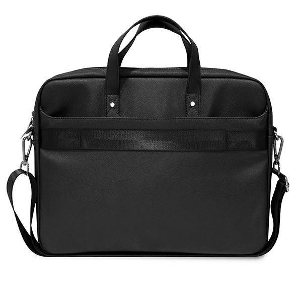 Guess Saffiano Triangle Logo krepšys nešiojamam kompiuteriui iki 16\", juodas