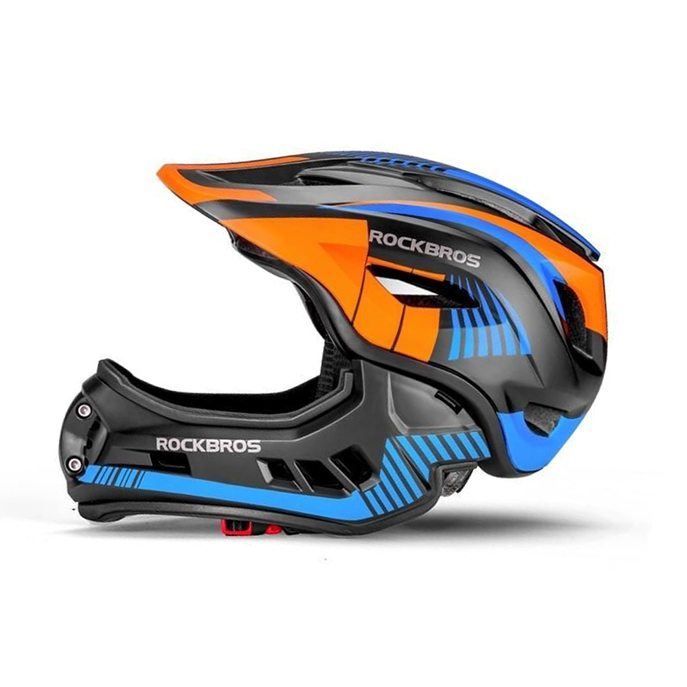 Rockbros TT-32SOBL-M Children\'s Bike Helmet with Removable Chinbar, Size M, Black/Orange