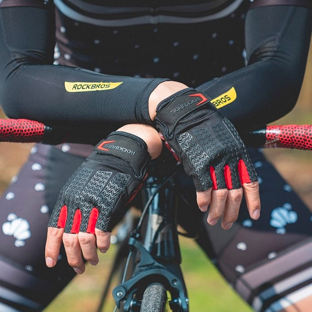 Rockbros S169BR L Cycling Gloves with Gel Inserts, Black/Red