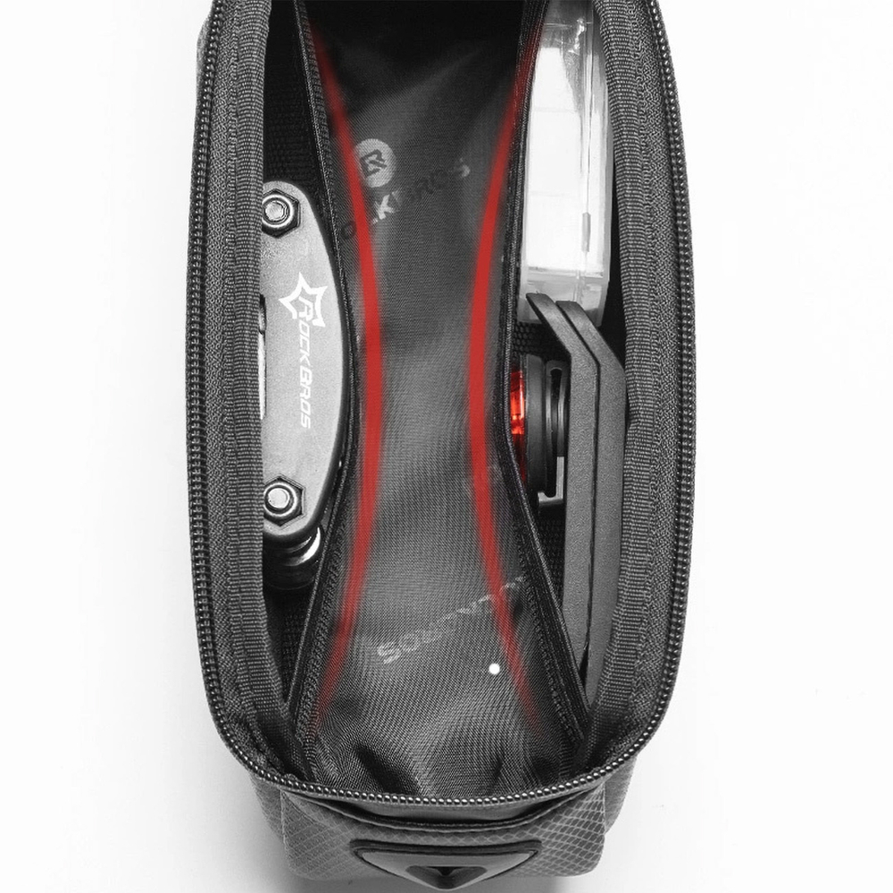 Rockbros B68 Bike Frame Bag with Phone Pocket and Cover, 1.7L, Black