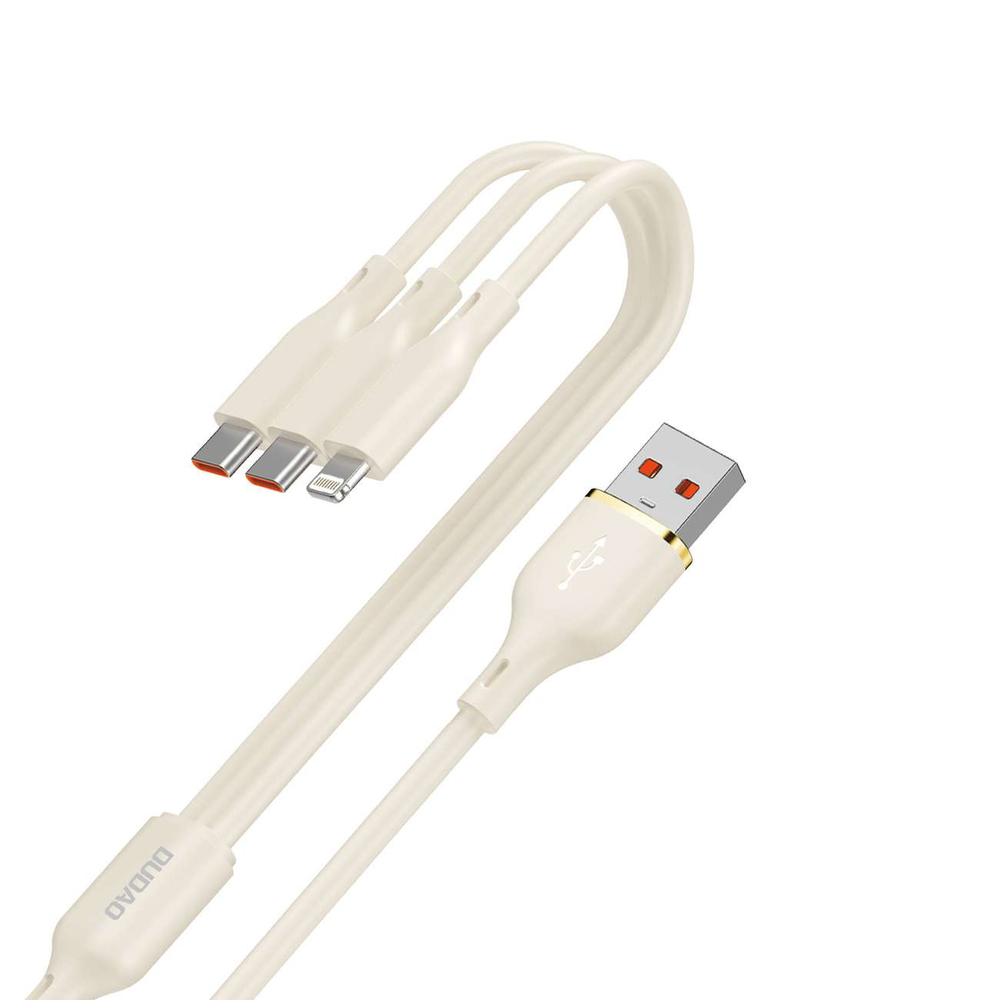 Dudao L7SE „trys viename“ laidas USB-A į 2x USB-C / Lightning, 66W, 1.2m, smėlio spalvos